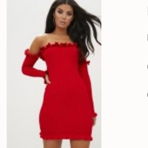 Red Ruffle bardot dress